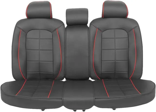 motor-trend-premium-faux-leather-bench-seat-cover-two-tone-red-accents-universal image 1