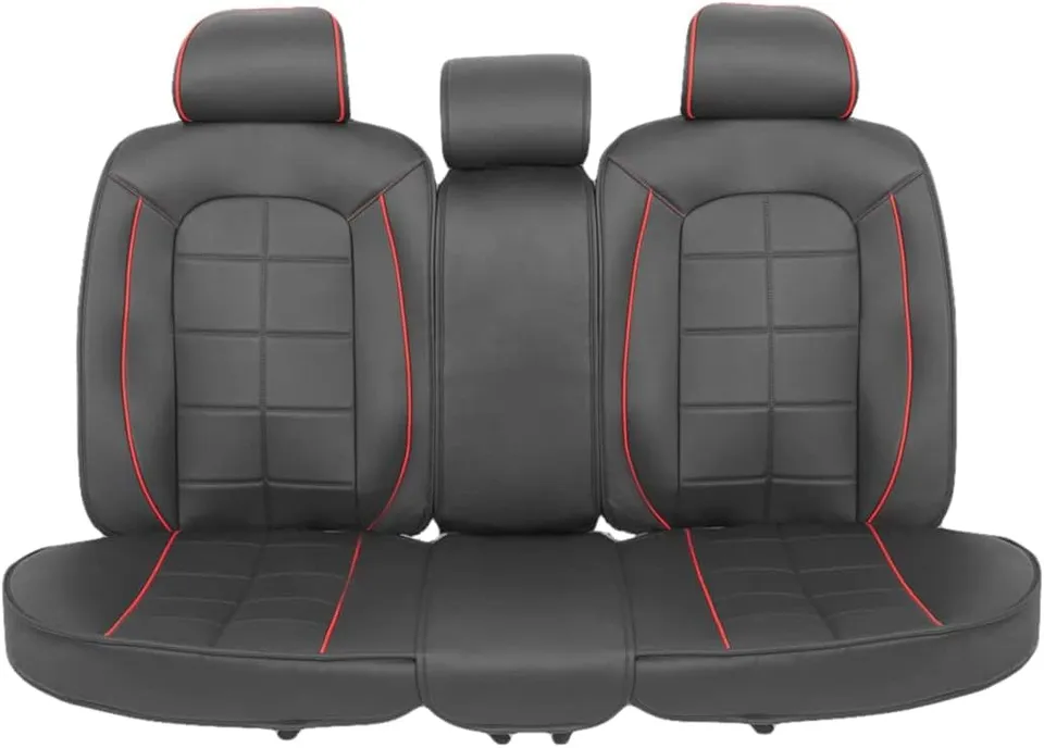 motor-trend-premium-faux-leather-bench-seat-cover-two-tone-red-accents-universal image 1