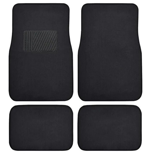 bdk-classic-carpet-floor-mats-front-rear-4-piece-universal-fit-with-heel-pad-bla image 1