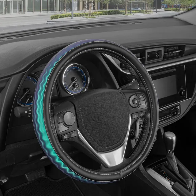 bdk-iridescent-wave-car-steering-wheel-cover-holographic-prism-design image 1