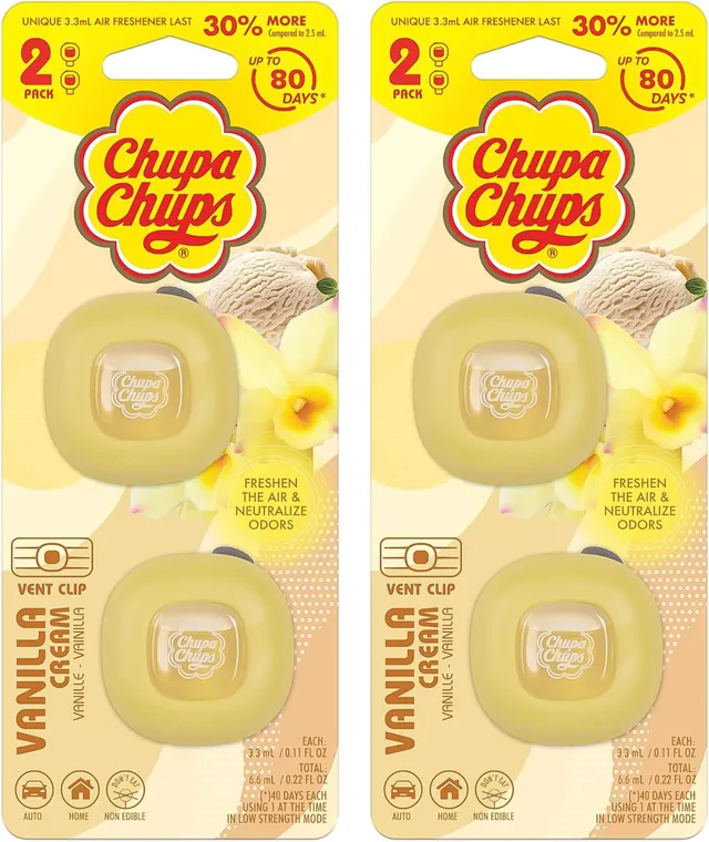 chupa-chups-car-air-freshener-vanilla-cream-2-pack-4-clips-total-long-lasting-40 image 1