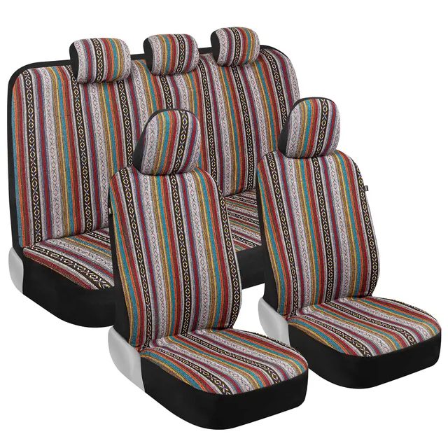 bdk-baja-style-saddle-blanket-full-set-car-seat-covers-multi-color-mexican-aztec image 1
