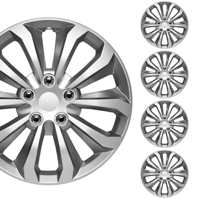 bdk-premium-silver-and-gunmetal-hubcaps-for-16-steel-wheels-universal-fit-4-pack image 1