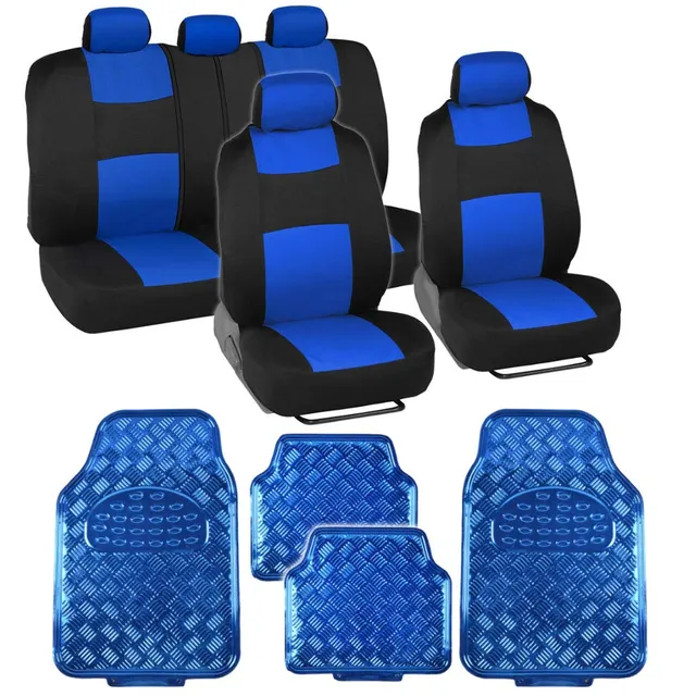 bdk-polypro-full-car-seat-cover-set-with-4-piece-metallic-floor-mats-universal-f image 1