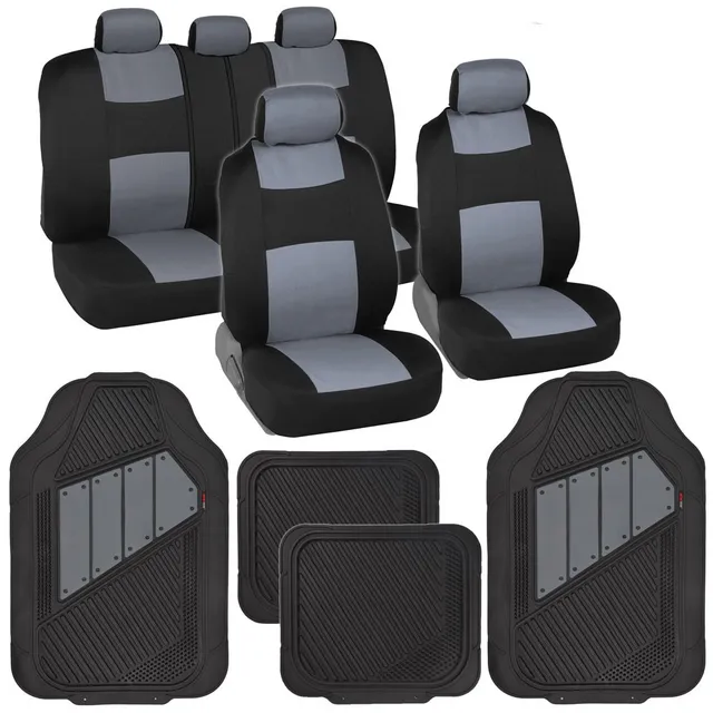 bdk-polypro-black-grey-car-seat-covers-full-set-with-motor-trend-flextough-all-w image 1