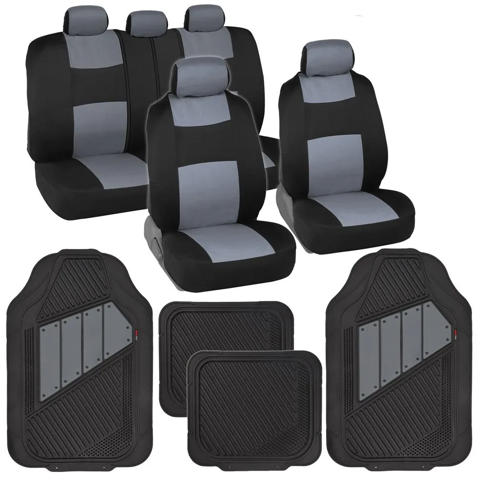 bdk-polypro-black-grey-car-seat-covers-full-set-with-motor-trend-flextough-all-w image 1