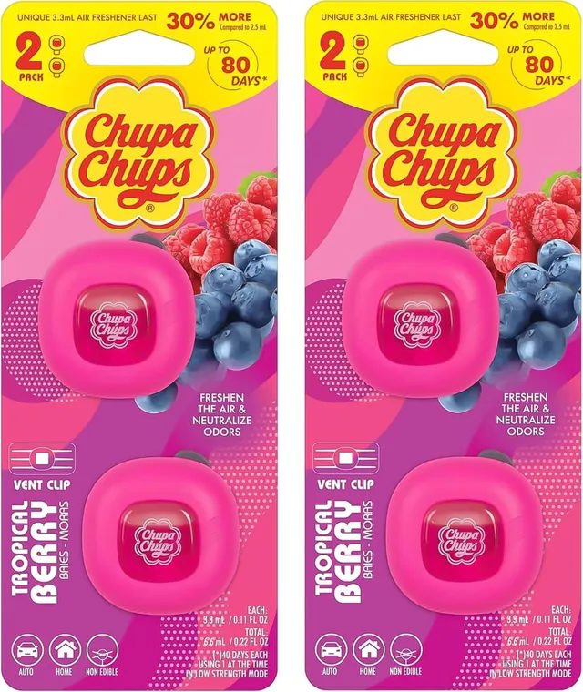 chupa-chups-car-air-freshener-by-bdk-tropical-berry-2-pack-4-clips-total-long-la image 1