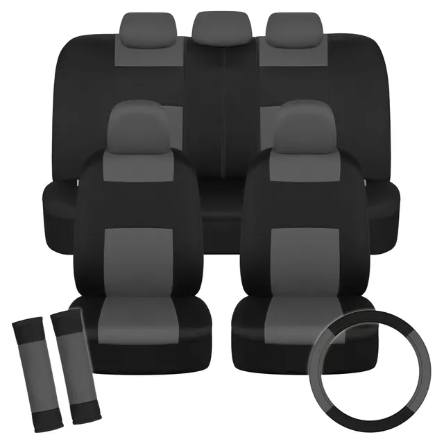 bdk-polypro-full-set-car-seat-covers-in-charcoal-on-black-with-steering-wheel-co image 1
