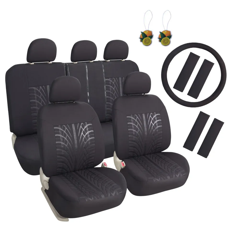 leader-accessories-embossed-cloth-grey-17-piece-car-seat-cover-full-set-universa image 1