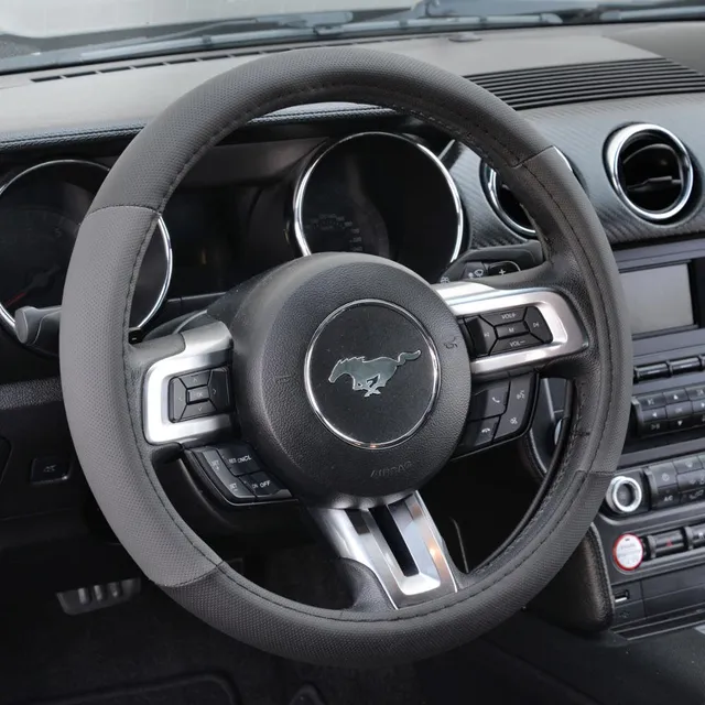 bdk-two-tone-perforated-pu-leather-steering-wheel-cover-gray-standard-size-14-5- image 1