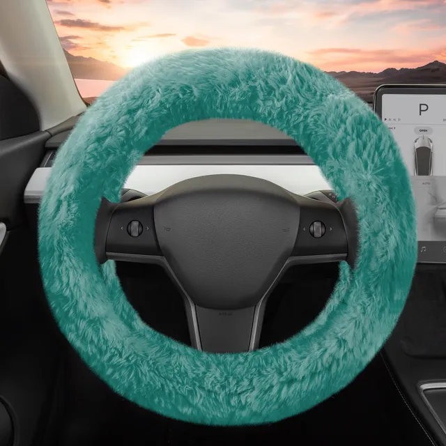 bdk-carbella-aspen-mint-fuzzy-steering-wheel-cover-for-women-plush-faux-fur-univ image 1