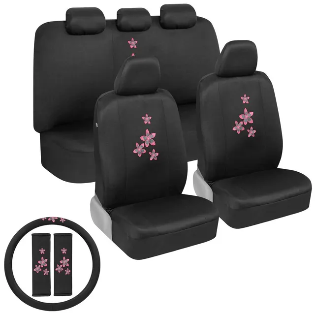 bdk-pink-floral-flower-print-car-seat-covers-full-set-with-steering-wheel-cover- image 1