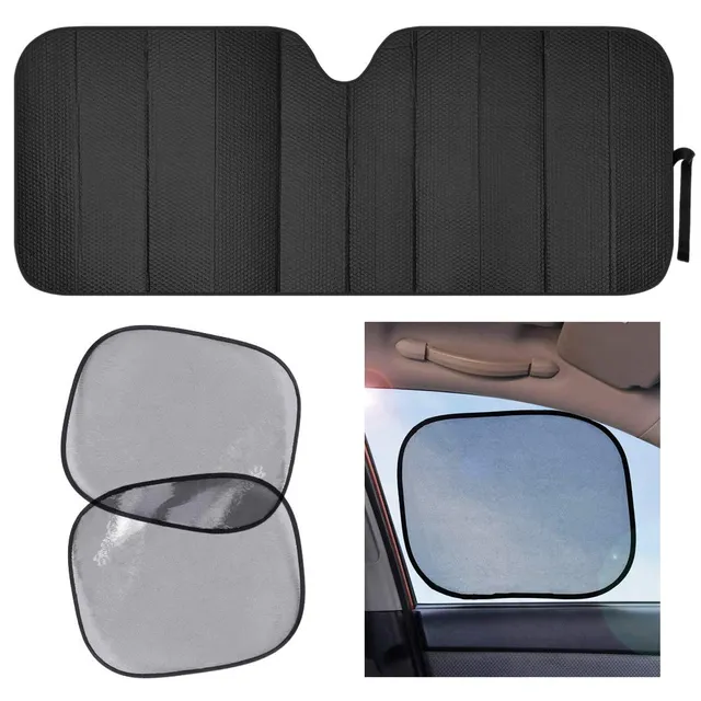 motor-trend-black-front-windshield-sun-shade-with-static-cling-side-window-shade image 1