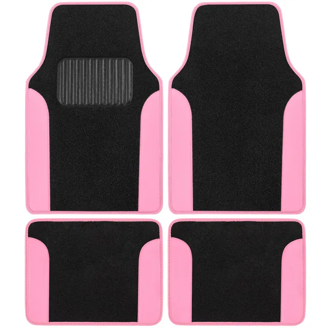 bdk-pink-carpet-two-tone-faux-leather-automotive-floor-mats-with-anti-slip-and-h image 1
