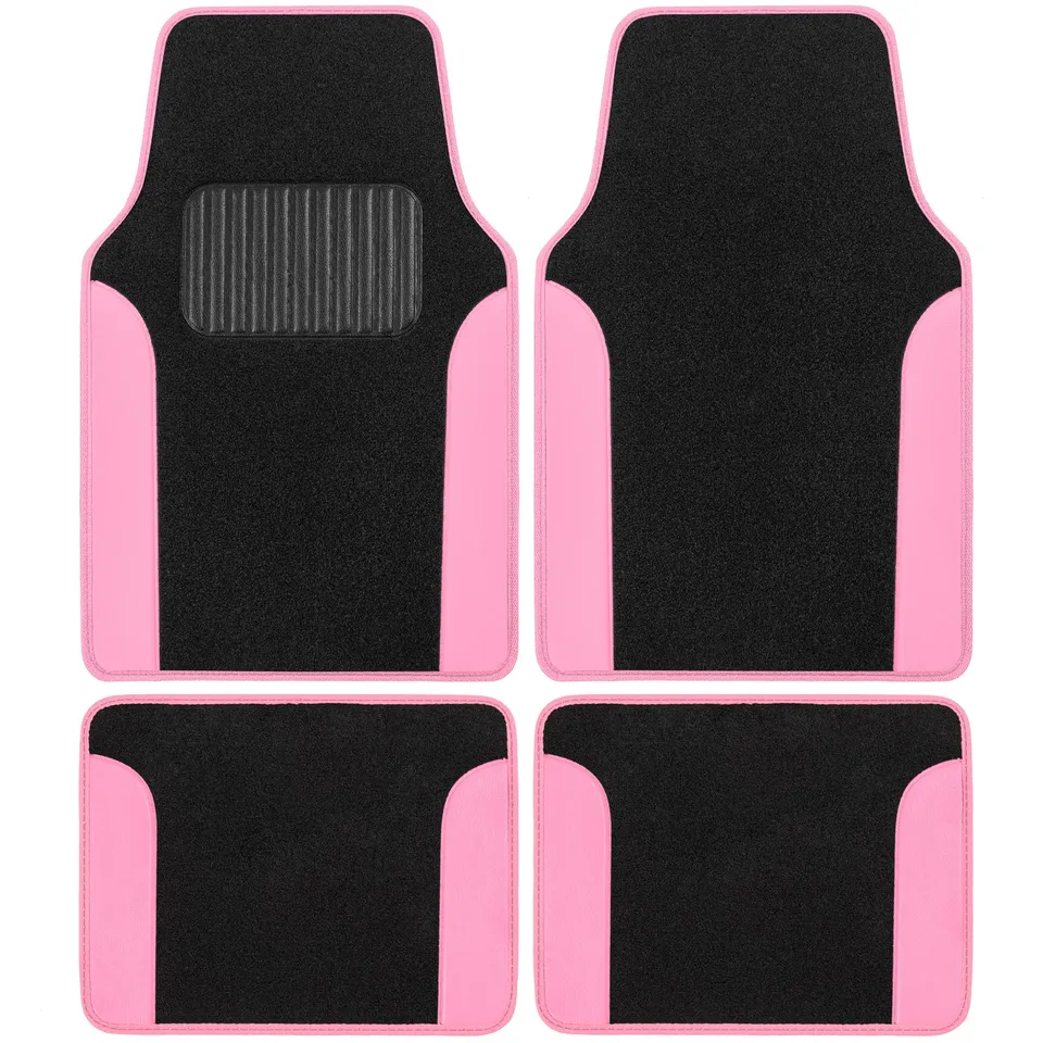 bdk-pink-carpet-two-tone-faux-leather-automotive-floor-mats-with-anti-slip-and-h image 1