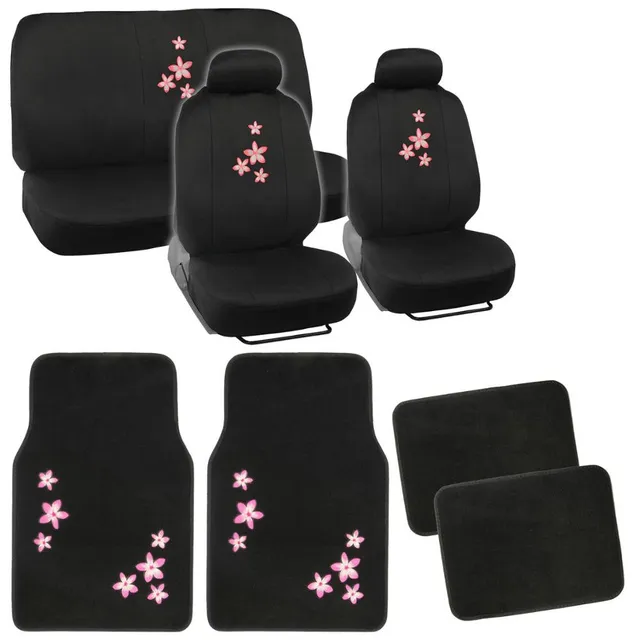 bdk-black-pink-floral-car-interior-gift-set-15-piece-universal-fit image 1