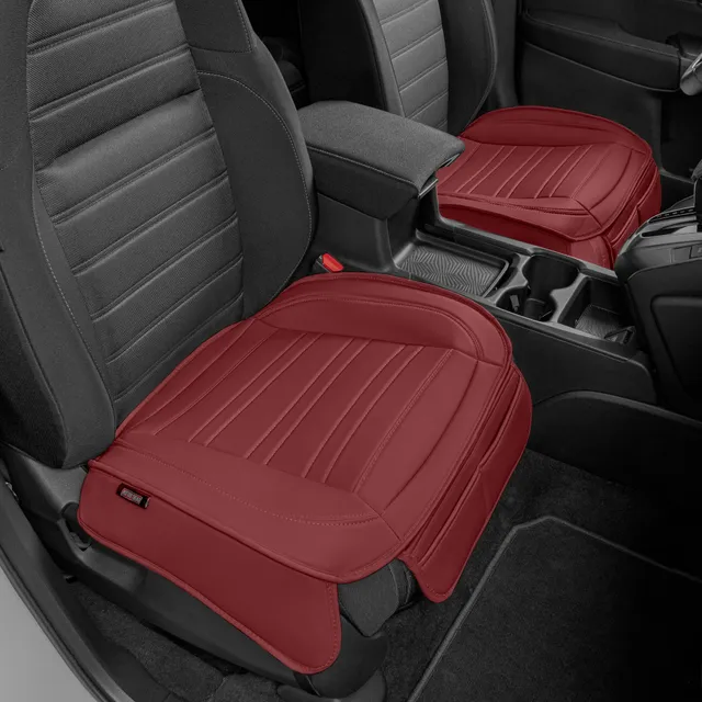 motor-trend-faux-leather-padded-seat-covers-2-pack-burgundy-with-storage-pockets image 1