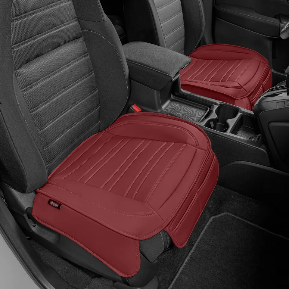 motor-trend-faux-leather-padded-seat-covers-2-pack-burgundy-with-storage-pockets image 1