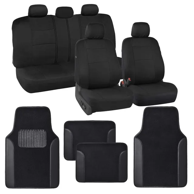 bdk-polypro-black-seat-cover-full-set-with-matching-carpet-floor-mats-front-rear image 1