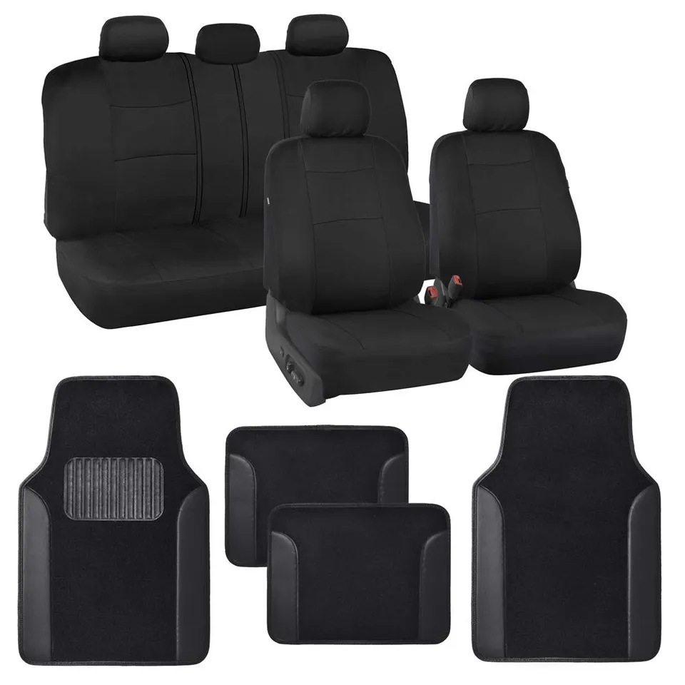 bdk-polypro-black-seat-cover-full-set-with-matching-carpet-floor-mats-front-rear image 1