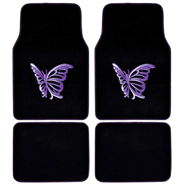 bdk-purple-white-butterfly-design-carpet-car-floor-mats-4-piece-front-rear-full- image 1