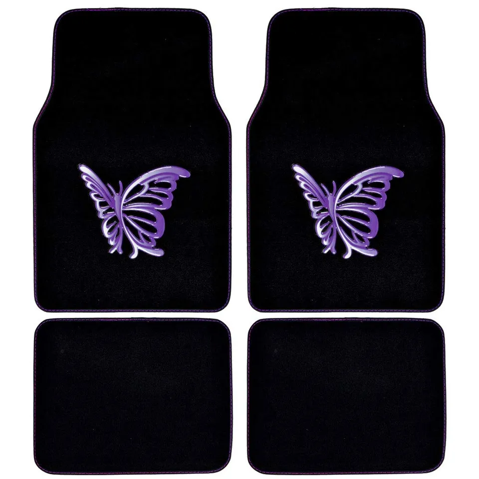 bdk-purple-white-butterfly-design-carpet-car-floor-mats-4-piece-front-rear-full- image 1