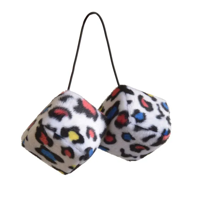 bdk-hanging-car-dice-novelty-fuzzy-vintage-animal-print-colorful-leopard-3-x-3 image 1