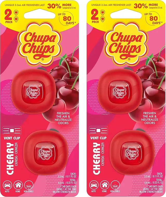 bdk-chupa-chups-candy-cherry-car-air-freshener-2-pack-4-clips-total-long-lasting image 1