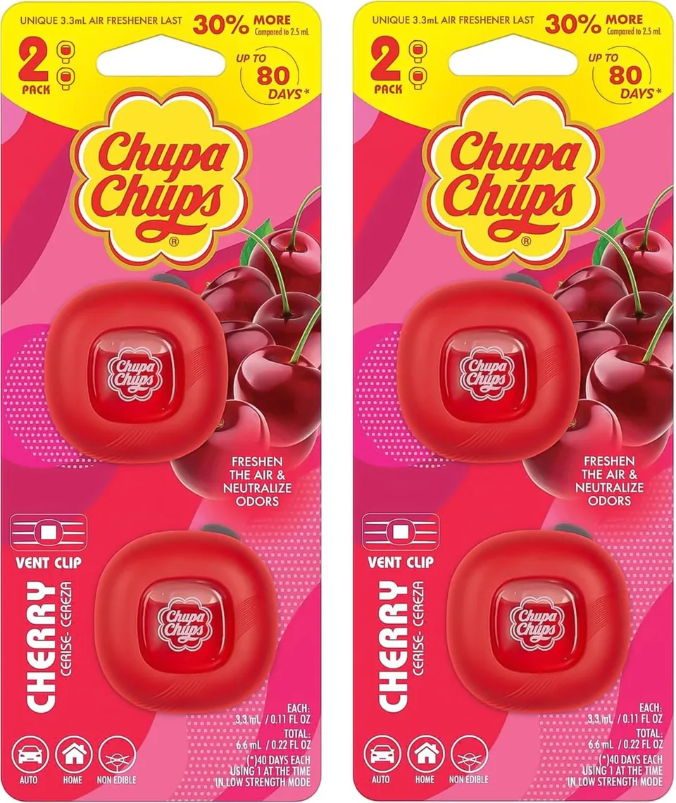 bdk-chupa-chups-candy-cherry-car-air-freshener-2-pack-4-clips-total-long-lasting image 1
