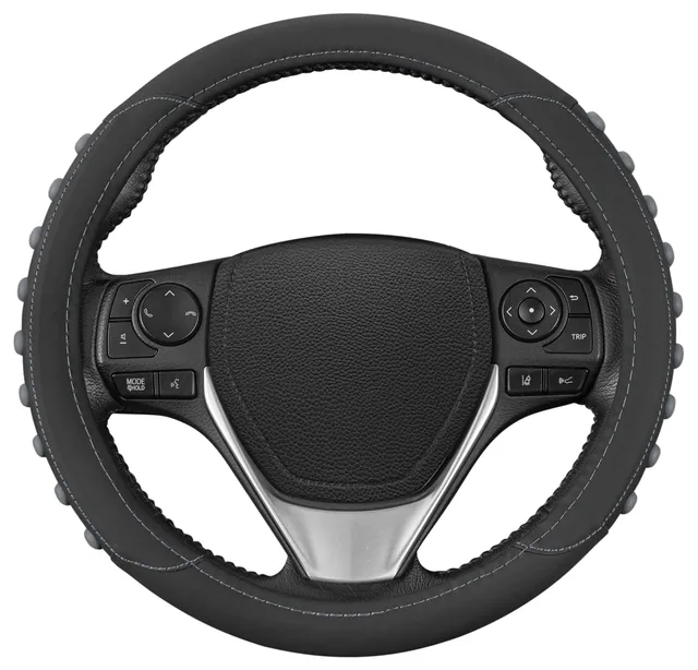 motor-trend-faux-leather-steering-wheel-cover-standard-15-inch-comfort-grip-soli image 1