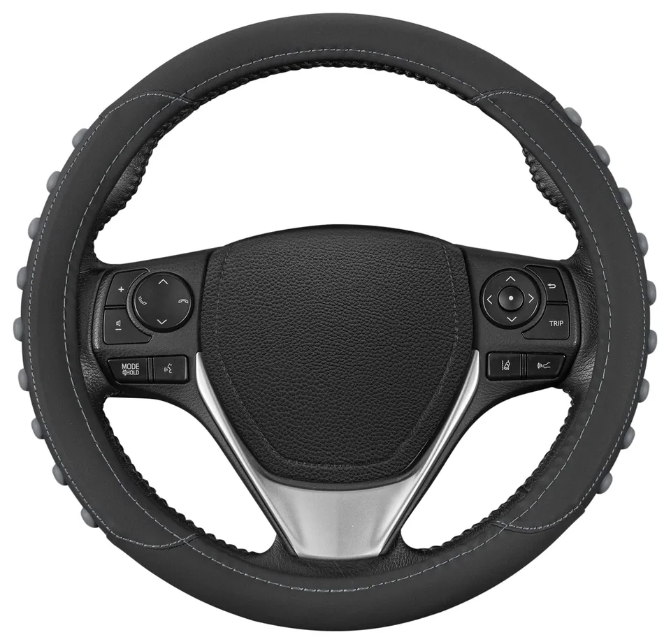motor-trend-faux-leather-steering-wheel-cover-standard-15-inch-comfort-grip-soli image 1