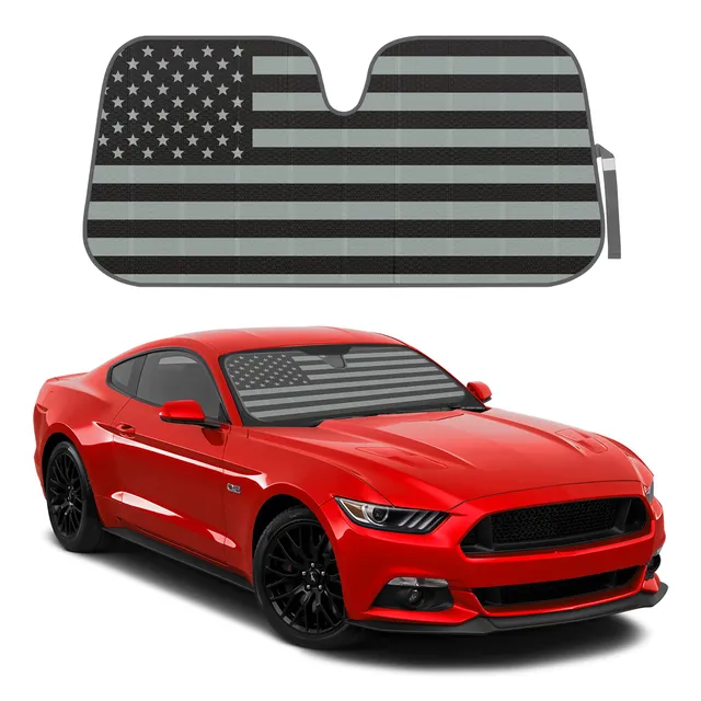 bdk-patriotic-monochrome-usa-flag-double-bubble-windshield-sun-shade-58-x-27-inc image 1