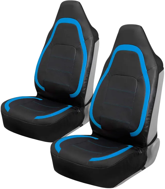 motor-trend-blue-faux-leather-front-seat-covers-high-back-integrated-fixed-headr image 1