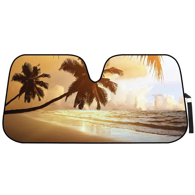 bdk-golden-sunset-beach-front-windshield-sun-shade-accordion-folding-58-x-27-inc image 1