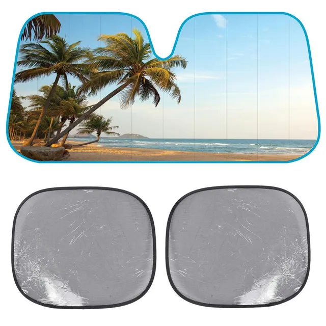 bdk-tropical-palm-trees-accordion-windshield-sun-shade-with-2-baby-side-window-s image 1