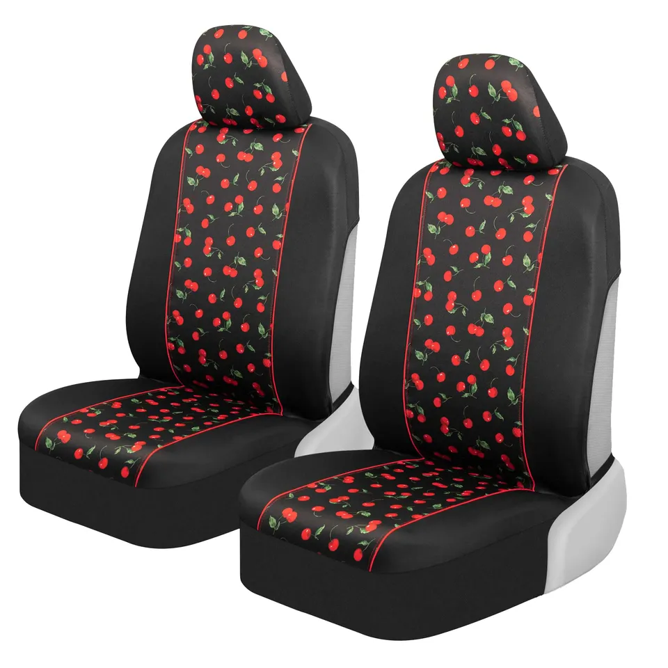 bdk-red-cherry-front-seat-covers-2-pack-classic-print-sideless-design-for-airbag image 1
