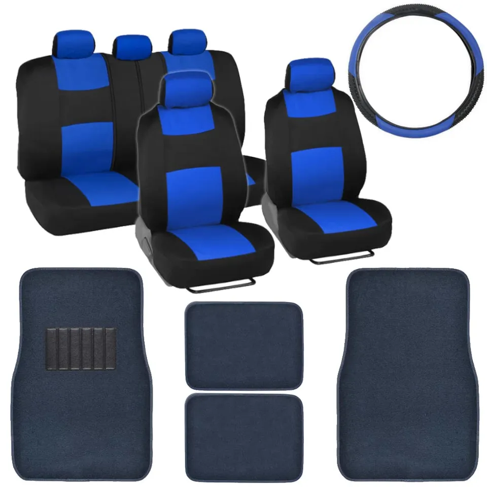 bdk-4-piece-carpet-floor-mats-with-polypro-seat-covers-steering-wheel-cover-comb image 1