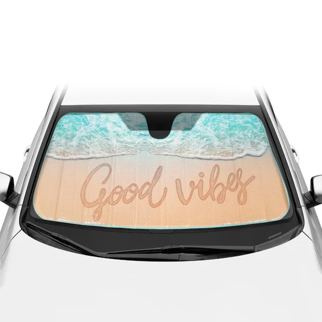 bdk-usa-good-vibes-beach-sun-visor-for-car-windshield-accordion-folding-sunshade image 1