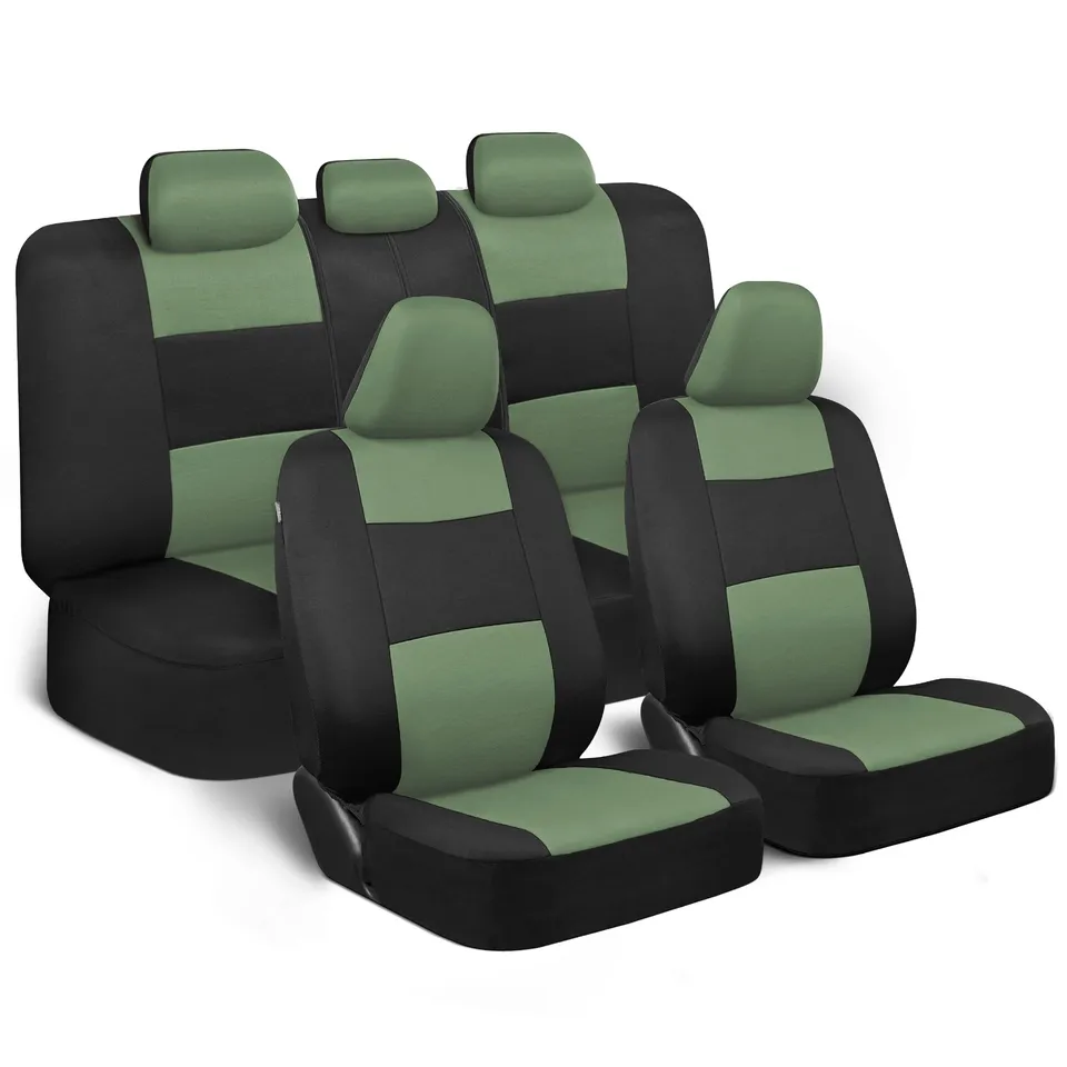 bdk-polypro-full-set-car-seat-covers-front-rear-black-green image 1