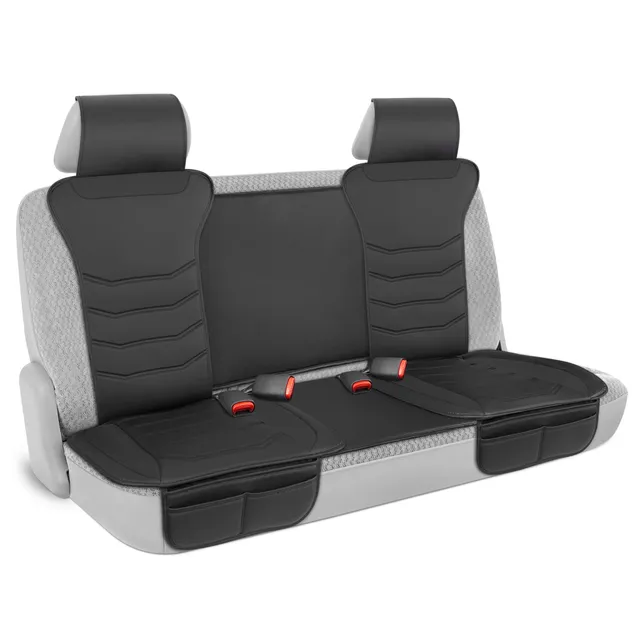 motor-trend-luxefit-black-faux-leather-rear-bench-seat-cover-padded-adjustable-w image 1