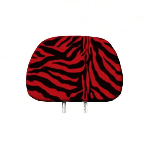 bdk-car-headrest-cover-in-animal-print-zebra-red-universal-fit image 1