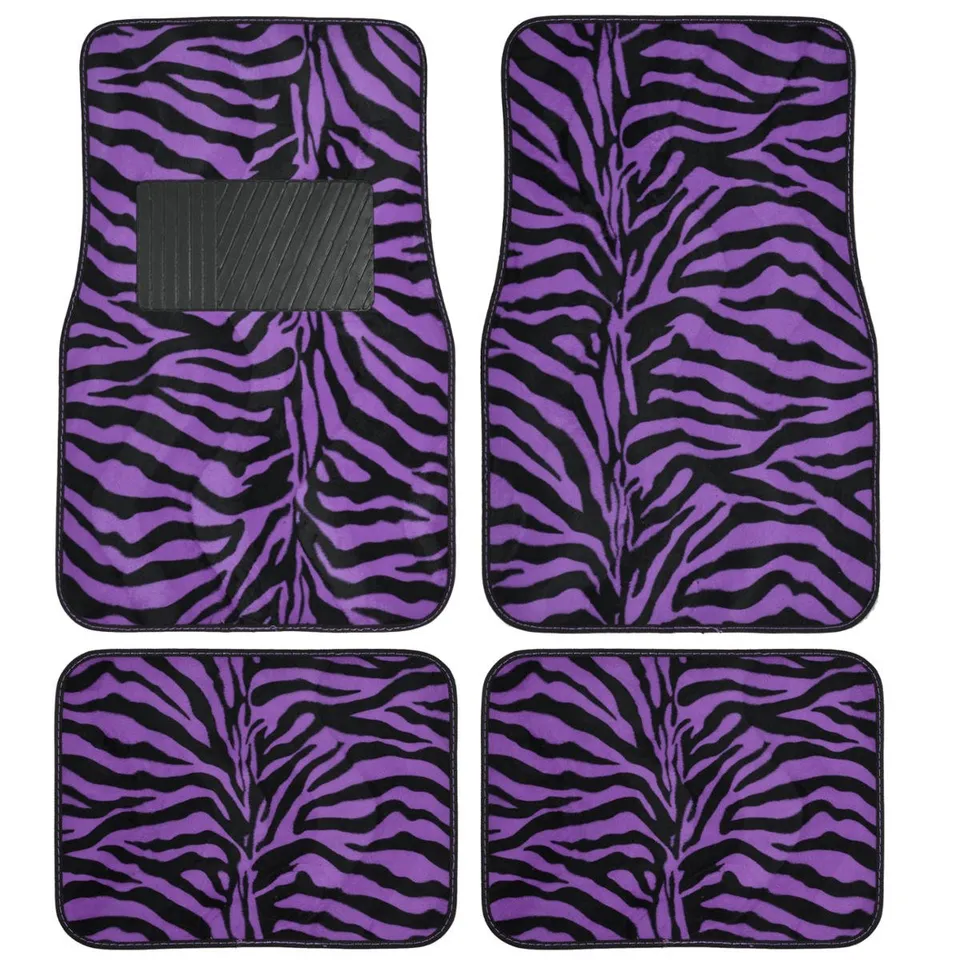 bdk-zebra-stripe-animal-print-carpet-floor-mats-universal-fit-4-pieces-purple image 1