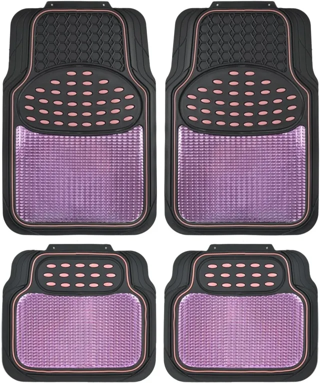 bdk-2-tone-black-pink-floor-mats-for-cars-semi-trimmable-heavy-duty-rubber-mats- image 1