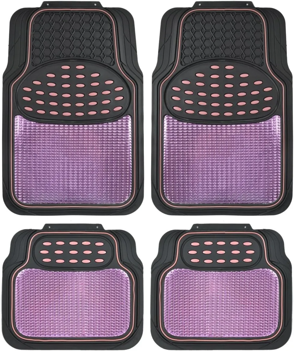 bdk-2-tone-black-pink-floor-mats-for-cars-semi-trimmable-heavy-duty-rubber-mats- image 1