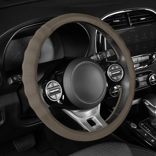 motor-trend-soft-touch-leather-beige-steering-wheel-cover-universal-fit-14-5-15- image 1