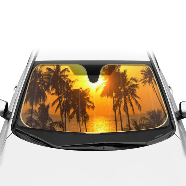 bdk-golden-sunset-palm-trees-front-windshield-sun-shade-accordion-folding-58-x-2 image 1