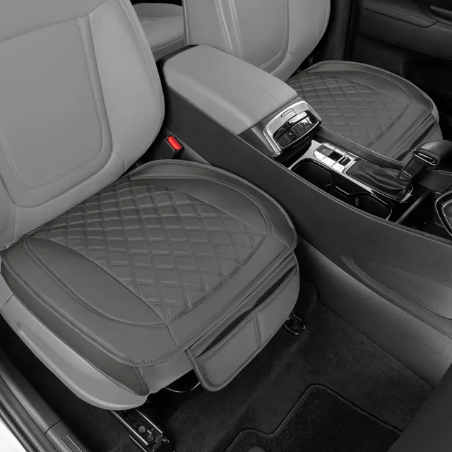 motor-trend-diamond-stitched-faux-leather-seat-covers-2-pack-front-seats-gray-wi image 1