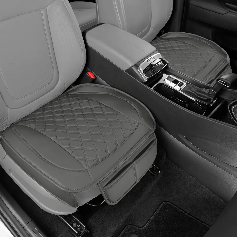 motor-trend-diamond-stitched-faux-leather-seat-covers-2-pack-front-seats-gray-wi image 1