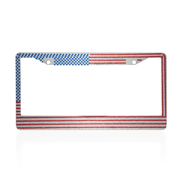bdk-usa-flag-rhinestone-license-plate-frame-heavy-duty-rust-proof-stainless-stee image 1