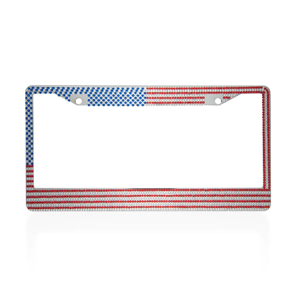 bdk-usa-flag-rhinestone-license-plate-frame-heavy-duty-rust-proof-stainless-stee image 1